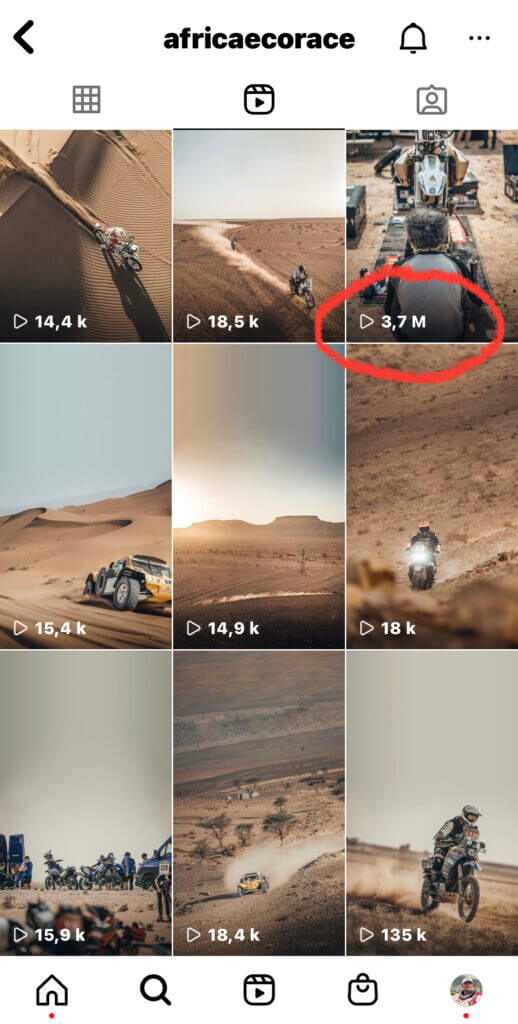 A screenshot of Instagram account of Africa Race showing the virality reached by pur clip up to Million views